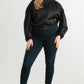 Plus Satin Zip-up Ruched Long Sleeve Cropped Bomber Jacket