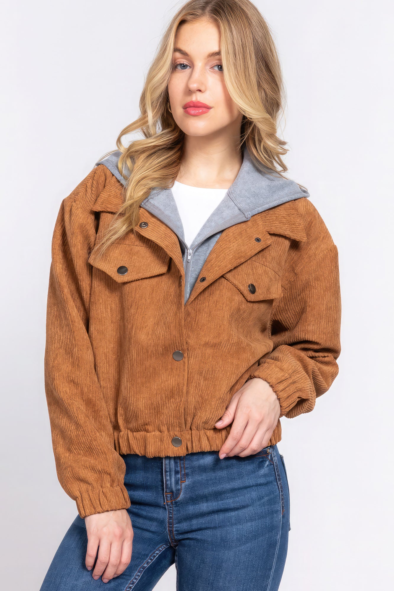 Long Slv Hoodie Corduroy Jacket