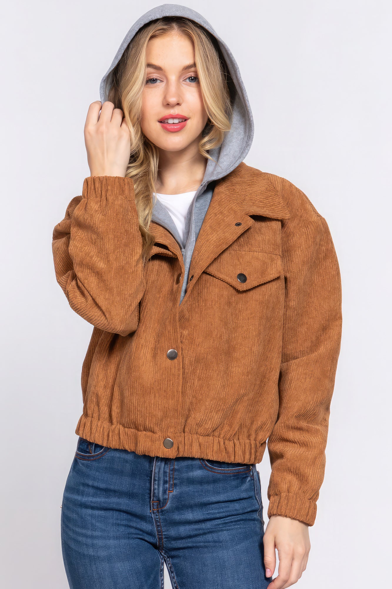 Long Slv Hoodie Corduroy Jacket