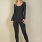 Ribbed Scoop Neck Long Sleeve Jumpsuit