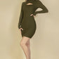 Ribbed Cut Out Front Long Sleeve Bodycon Mini Dress