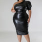 Faux Leather Semi-stretch Dress