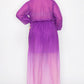 Ombre Chiffon Wrap Front Long Sleeve Tie Waist Slit Front Maxi Dress