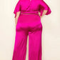 Satin Wrap Front Short Sleeve Smocked Waist Jumpsuit