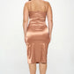 Plus Solid Satin Front Knot Bodycon Midi Dress