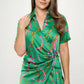 Plus Chain Belt Print Short Sleeve Wrap Tie Dress