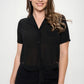 Plus Solid Chiffon Button Down Tie Front Short Sleeve Top