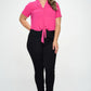 Plus Solid Chiffon Button Down Tie Front Short Sleeve Top