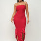 Solid Bottom Ruffle Trim Hem Slit Tube Maxi Dress