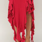 Solid Bottom Ruffle Trim Hem Slit Tube Maxi Dress