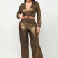 Foil Plisse Tunnel Shirring Top And Pants Set