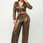 Foil Plisse Tunnel Shirring Top And Pants Set