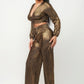 Foil Plisse Tunnel Shirring Top And Pants Set