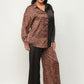 Half Animal Print And Half Solid Top And Pants Set