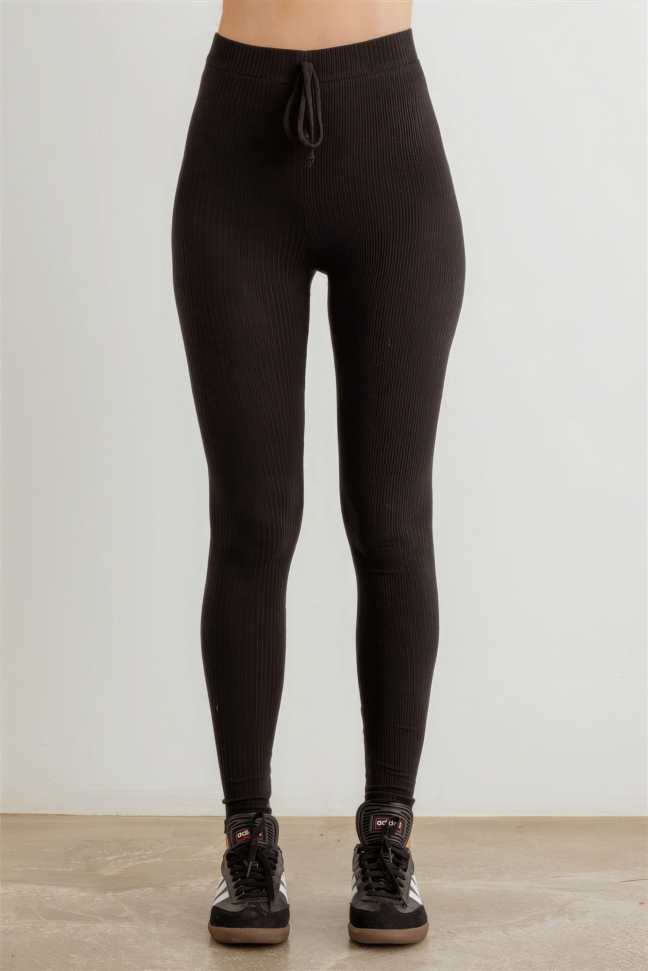 Ribbed High Waist Drawstring Leggings