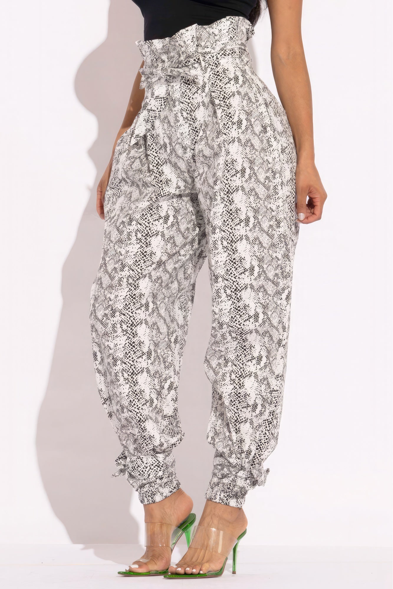 Snake Skin Printed Paper Bag Style Cargo Pants