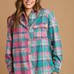 Mixed Plaid Boxy Cut Button Down Flannel With Front Pocket