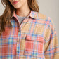 Mixed Plaid Boxy Cut Button Down Flannel With Front Pocket