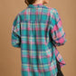 Mixed Plaid Boxy Cut Button Down Flannel With Front Pocket