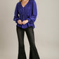 Satin V-neck Ruffle Baby Doll Top With Cuffed Long Sleeve