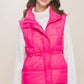 Zip Up Button Puffer Vest With Waist Toggles