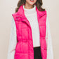 Zip Up Button Puffer Vest With Waist Toggles