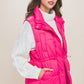 Zip Up Button Puffer Vest With Waist Toggles