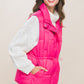 Zip Up Button Puffer Vest With Waist Toggles