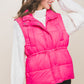 Zip Up Button Puffer Vest With Waist Toggles