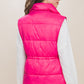 Zip Up Button Puffer Vest With Waist Toggles