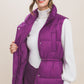 Zip Up Button Puffer Vest With Waist Toggles