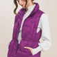 Zip Up Button Puffer Vest With Waist Toggles