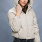 Pu Faux Leather Zipper Hooded Puffer Jacket