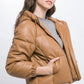 Pu Faux Leather Zipper Hooded Puffer Jacket