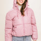 Pu Faux Leather Zipper Hooded Puffer Jacket