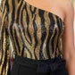 One Shoulder Zebra Sequins Jumpsuit