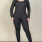 Plus Size Ribbed Scoop Neck Long Sleeve Jumpsuit