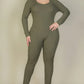 Plus Size Ribbed Scoop Neck Long Sleeve Jumpsuit