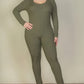 Plus Size Ribbed Scoop Neck Long Sleeve Jumpsuit