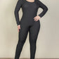 Plus Size Ribbed Scoop Neck Long Sleeve Jumpsuit