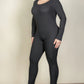 Plus Size Ribbed Scoop Neck Long Sleeve Jumpsuit