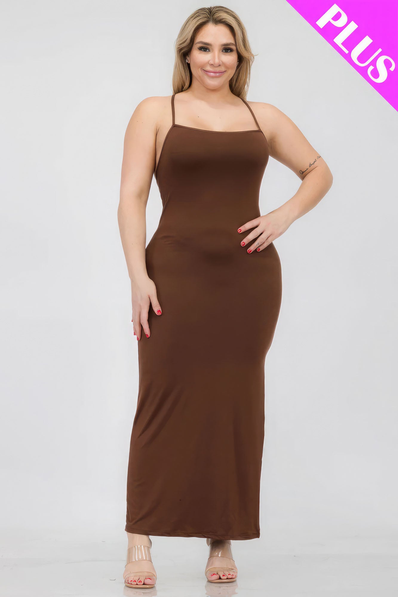 Plus Size Crisscross Back Split Thigh Maxi Dress