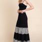 Long Tiered Contrast Fashion Skirt With Velvet Animal Print Mesh