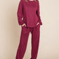 Two Tone Solid Warm And Soft Hacci Brush Loungewear Set