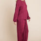 Two Tone Solid Warm And Soft Hacci Brush Loungewear Set