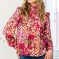 Floral Mock Neck Smocked Yoke Blouse