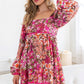 Floral Square Neckline Mini Dress