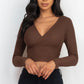 Ribbed Wrap Front Long Sleeve Top