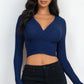 Ribbed Wrap Front Long Sleeve Top