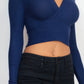 Ribbed Wrap Front Long Sleeve Top